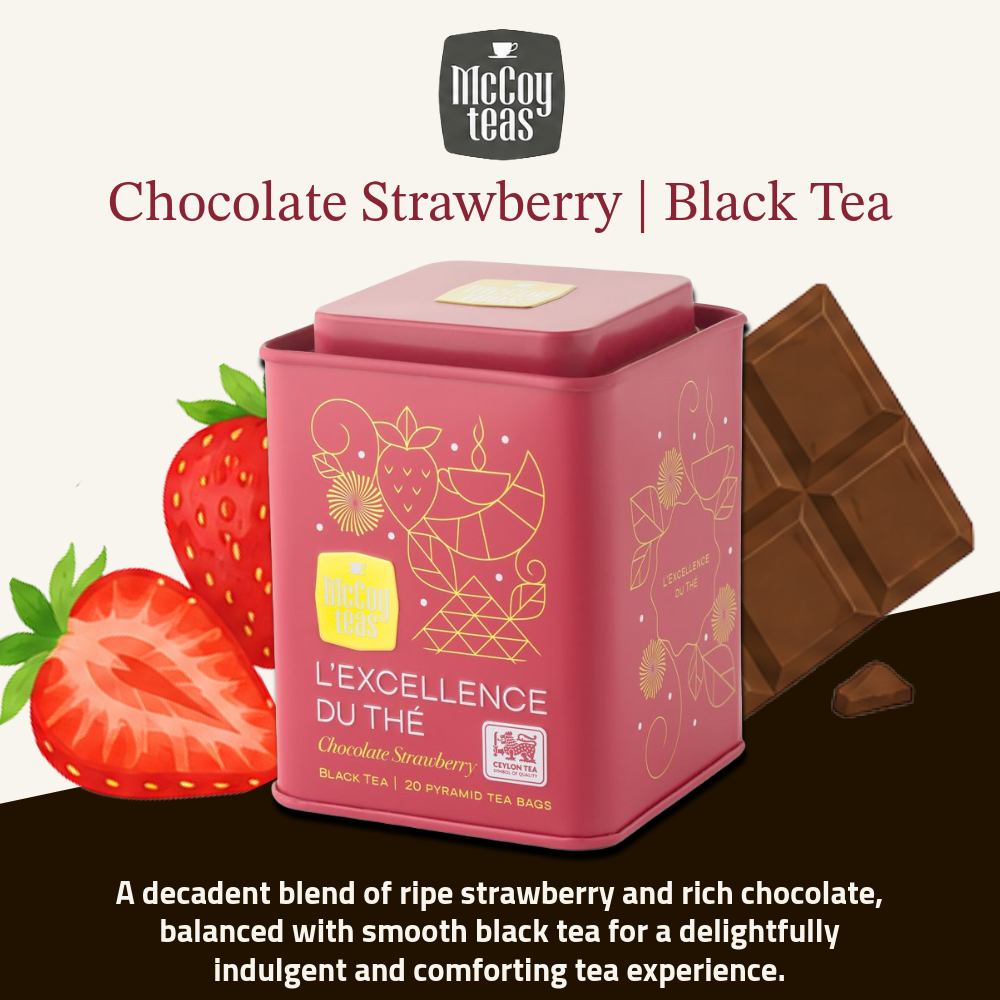 Golden Harmony Mid Autumn Gift Set | McCoy Chocolate Strawberry Black Tea 20 Tea Bags + Langnese Acacia Honey with HoneyComb 500g + FREE Wooden Spoon