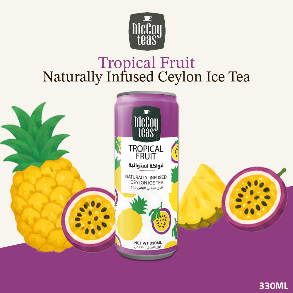 McCoy Teas Naturally Infused Ceylon Fruity Iced Tea Collection | Peach, Red Fruits, Mango, Tropical Fruits | 330ml