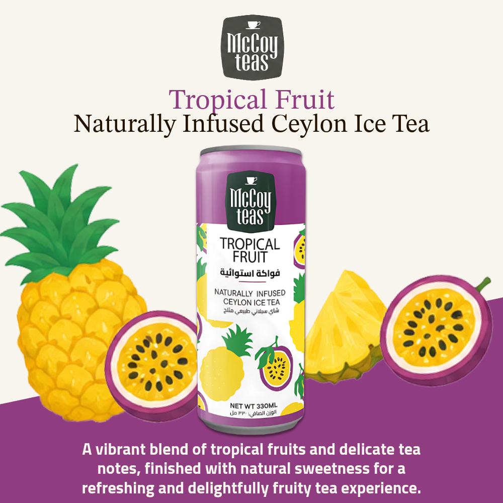 McCoy Teas Naturally Infused Ceylon Fruity Iced Tea Collection | Peach, Red Fruits, Mango, Tropical Fruits | 330ml