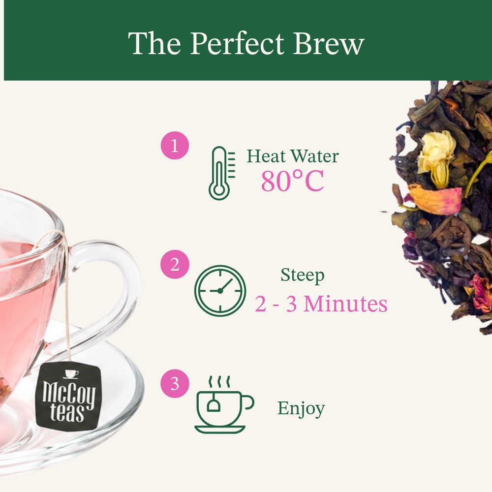 McCoy Teas Premium Tea Collection | First Blush Flavoured Green Tea | 2g x 10 Pyramid Tea Bags