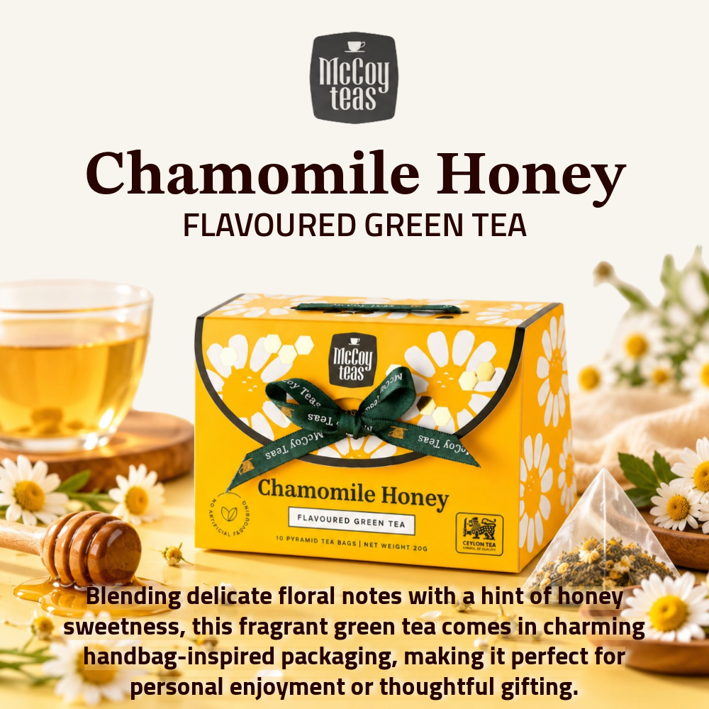 [Pre-Order] McCoy Teas Handbag Tea Collection | Chamomile Honey Flavoured Green Tea | 10 Pyramid Tea Bags