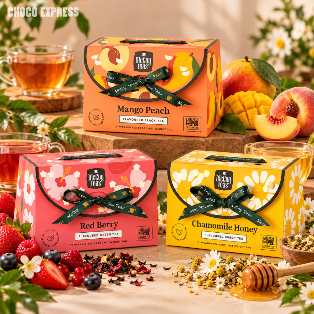 [Pre-Order] McCoy Teas Handbag Tea Collection | Mango Peach Flavoured Black Tea | 10 Pyramid Tea Bags
