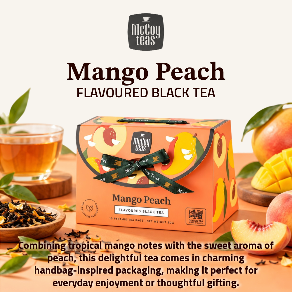 [Pre-Order] McCoy Teas Handbag Tea Collection | Mango Peach Flavoured Black Tea | 10 Pyramid Tea Bags