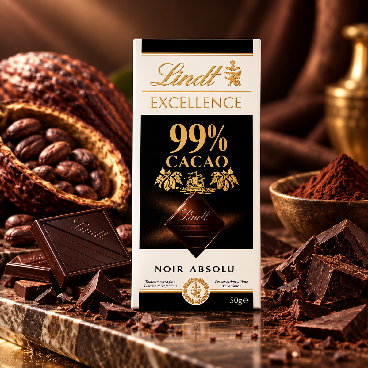 Lindt Excellence 99% Cocoa Dark Chocolate | Premium Extra Dark Chocolate Bar | 50g