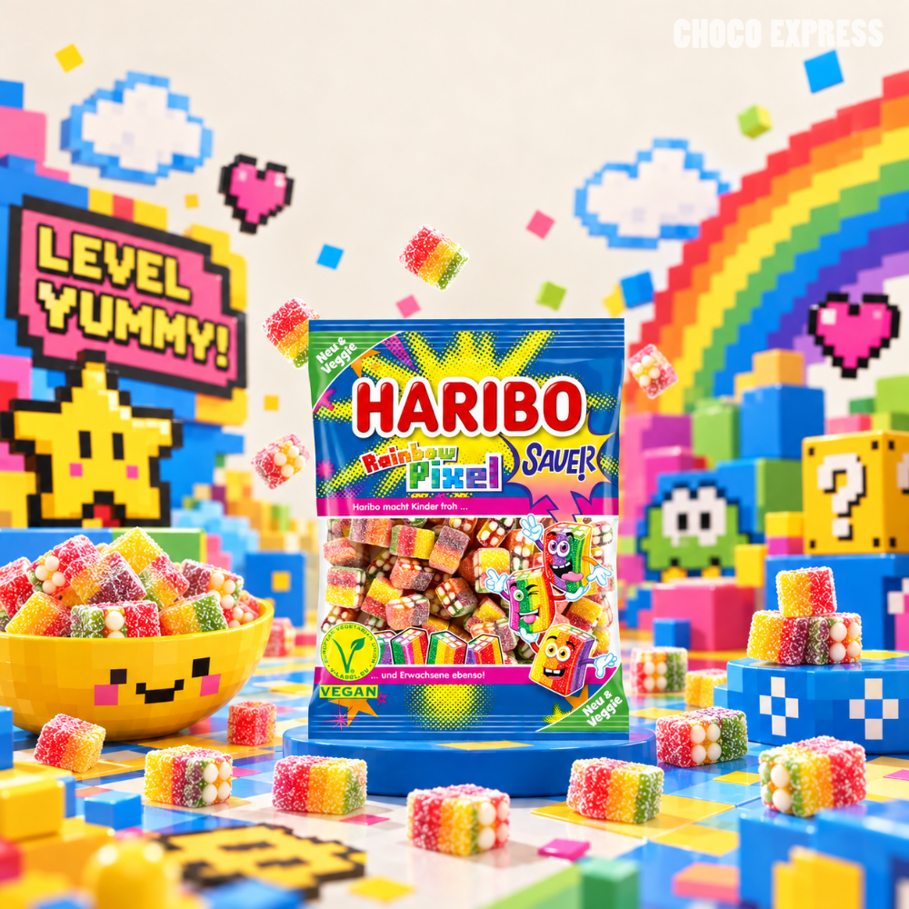 Haribo Rainbow Pixel Veggie Sour Fruit Gummies | Colourful Sweet & Sour Vegan Candy | 160g