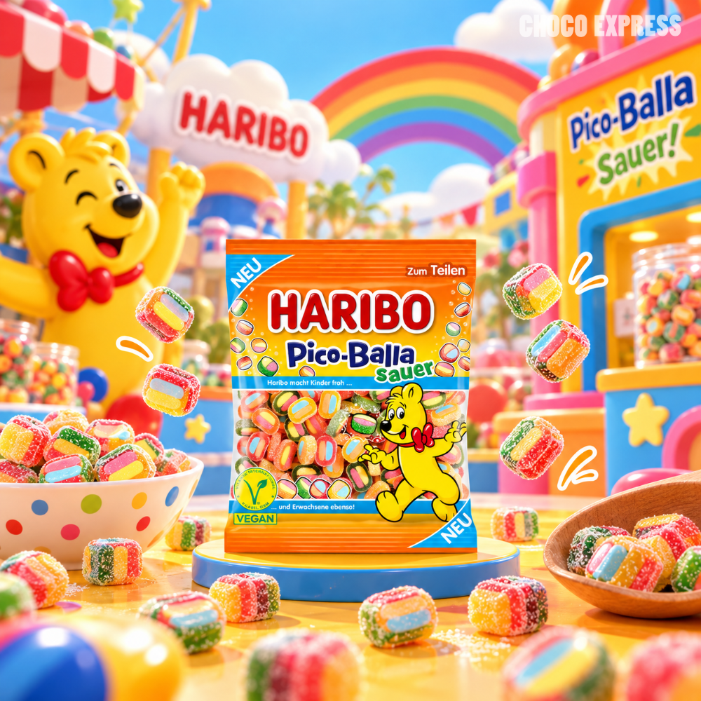 Haribo Pico Balla Sour Vegan Fruit Gummies | Sweet & Sour Filled Chewy Candy | 160g