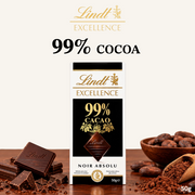 Lindt Excellence 99% Cocoa Dark Chocolate | Premium Extra Dark Chocolate Bar | 50g