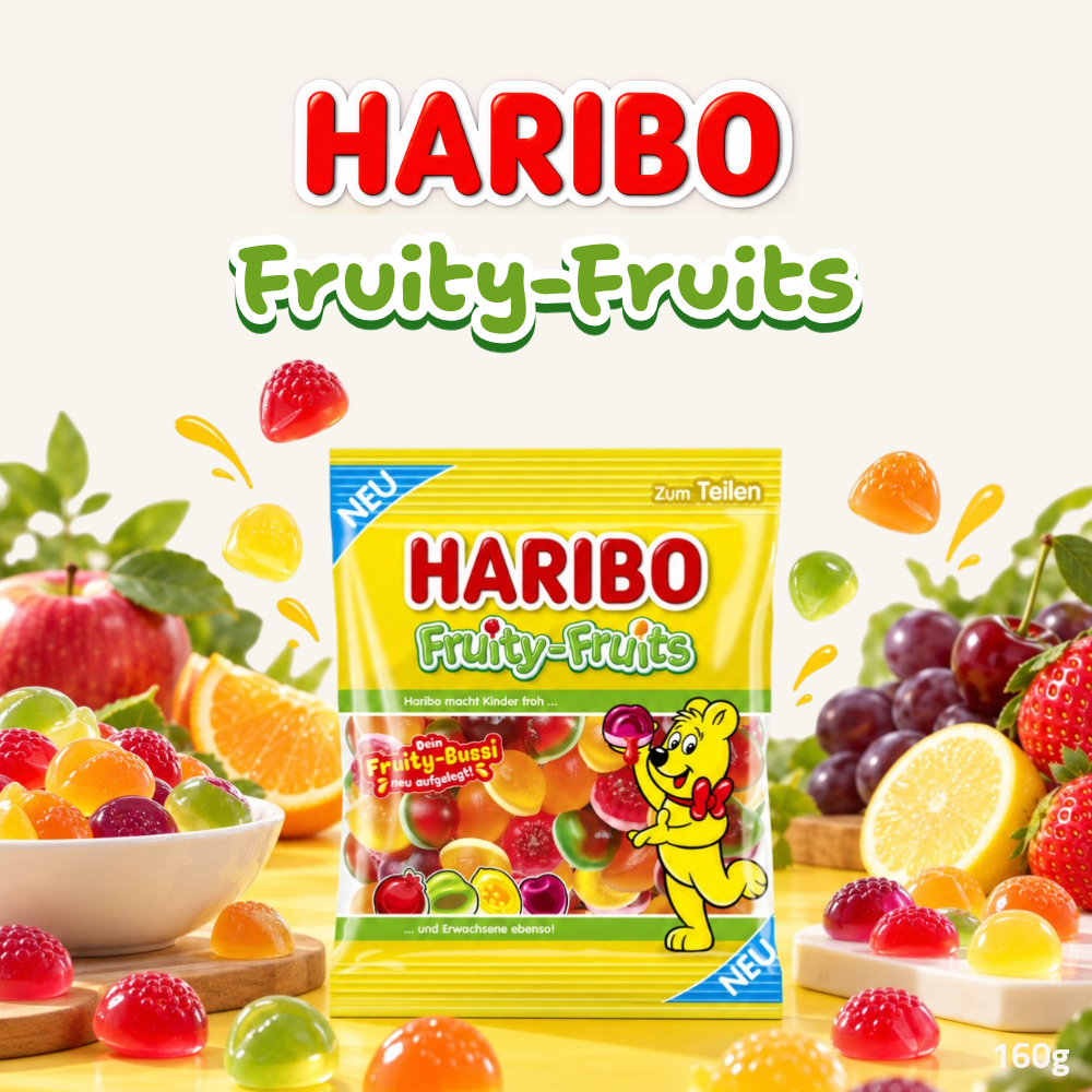 Haribo Fruity-Fruits Filled Fruit Gummies | Sweet & Sour Fruity Candy | 160g