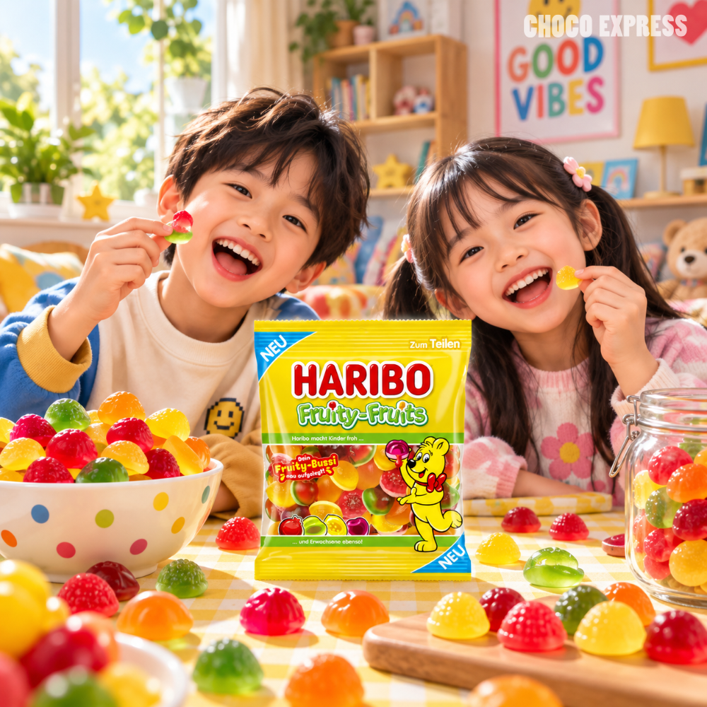 Haribo Fruity-Fruits Filled Fruit Gummies | Sweet & Sour Fruity Candy | 160g