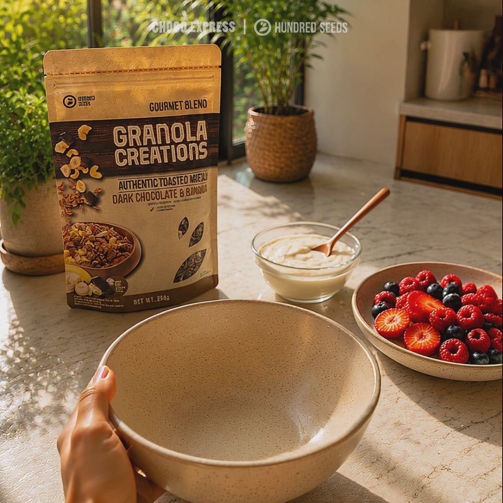 Load video: Hundred Seeds Granola Creations – Nutty Mix (Peanut Butter &amp; Chocolate) 200g