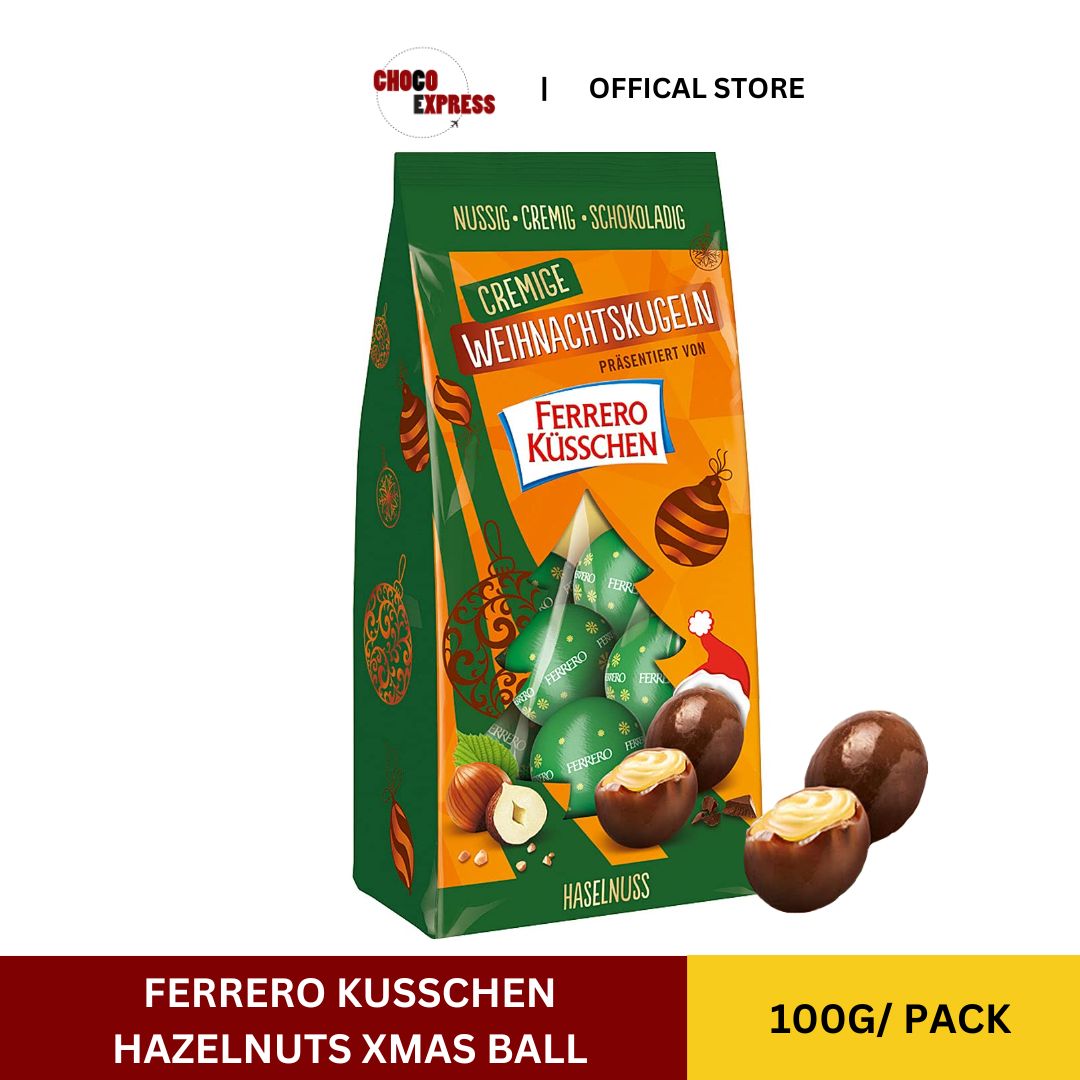 Ferrero Kusschen Christmas Hazelnut Ball | Hazelnut Flavor 100g/ Product of Europe